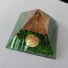 Green Onyx Orgone Pyramid with Crystal Point Metal Flower of Life
